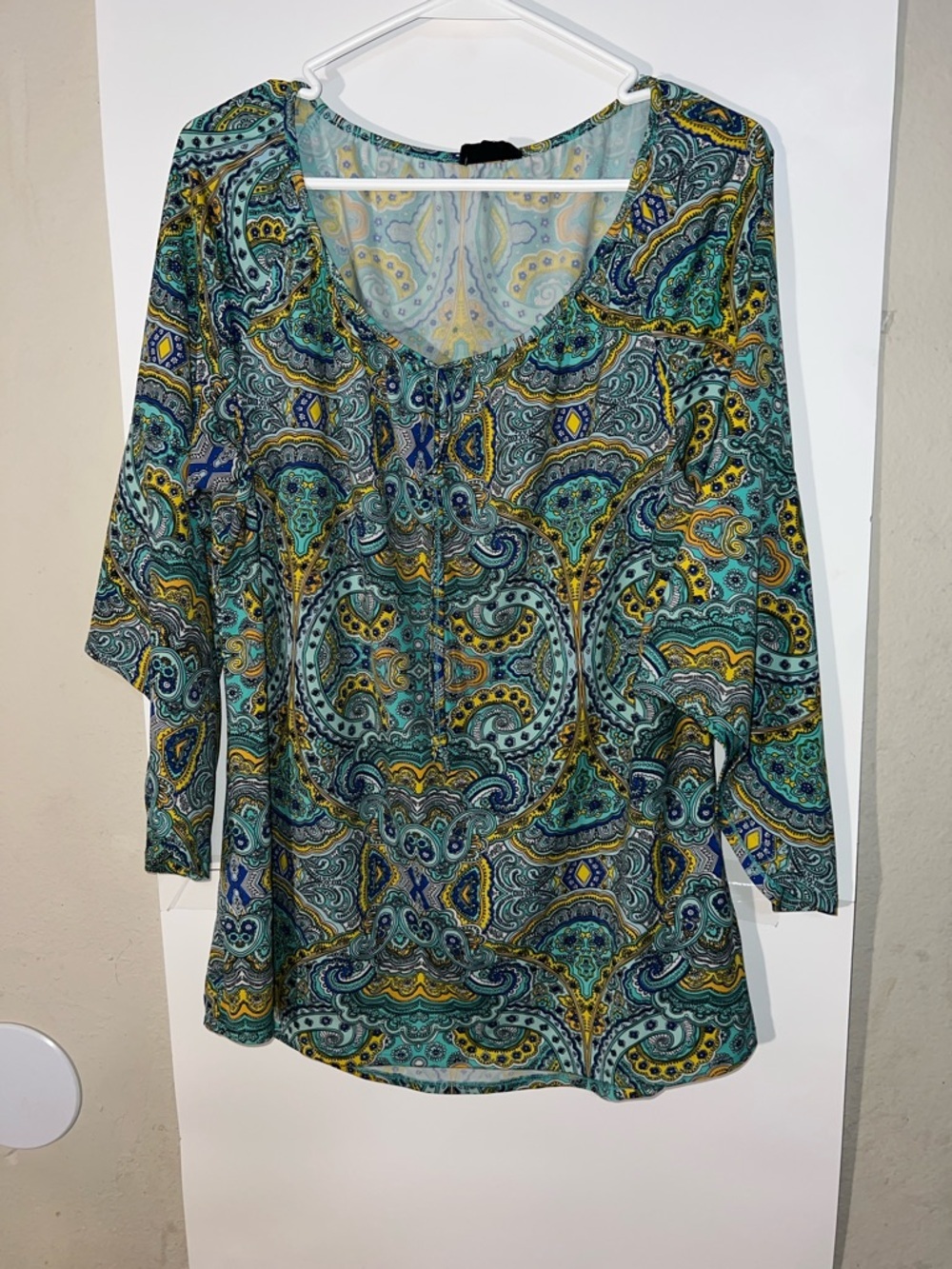 Tacera Teal and Yellow Paisley Scoop-Neck Tunic